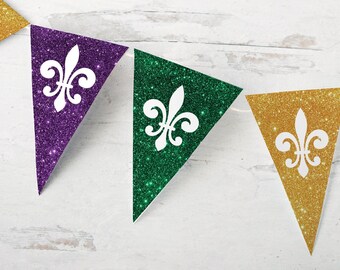 Mardi Gras Banner - mardi gras decor, fleur de lis, mardi gras printable, fleur-de-lis, purple green gold, mardi gras idea, party printables