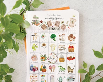 Locally Grown/Farmer's Market Baby Bingo - 50 PRINTABLE, unique bingo cards. Download. Personalized editable fillable PDF. Add text Adobe.