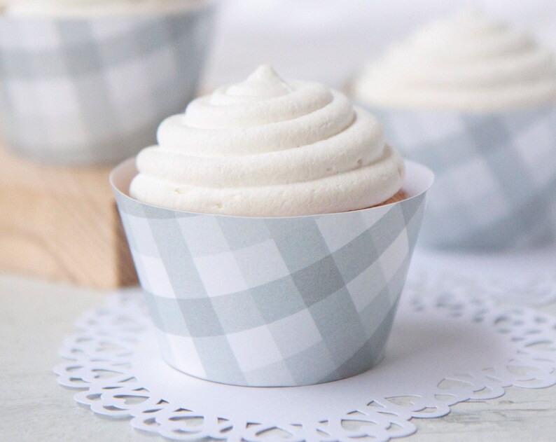 Light Gray Plaid Cupcake Wrappers PRINTABLE instant download Soft gray plaid design for casual country farmthemed treats Baby