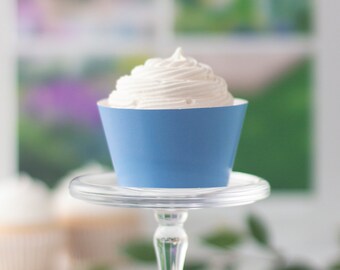 Cornflower Cupcake Wrapper - PRINTABLE digital download PDF. Cool blue solid-colored sleeve for baked cupcakes. More colors available.