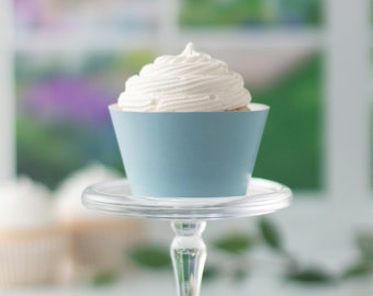 Dusty Blue Cupcake Wrapper - PRINTABLE digital download PDF. Smoky country solid-colored sleeve for baked cupcakes. More colors available.