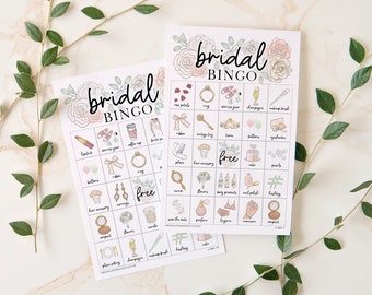 Bridal Bingo Cards: PRINTABLE bingo cards, bride bingo set 50 cards, bridal shower bingo games wedding shower idea, bachelorette party game