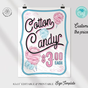 Cotton Candy Sign - PRINTABLE Corjl 8.5x11" Sign Template. Pink &amp; Blue ...
