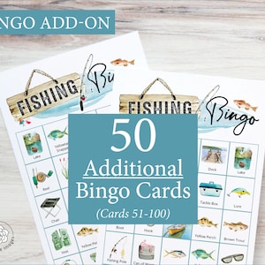 AJOUT : 50 cartes de bingo de pêche supplémentaires (numérotées de 51 à 100) pour aller avec le jeu original, vendues séparément