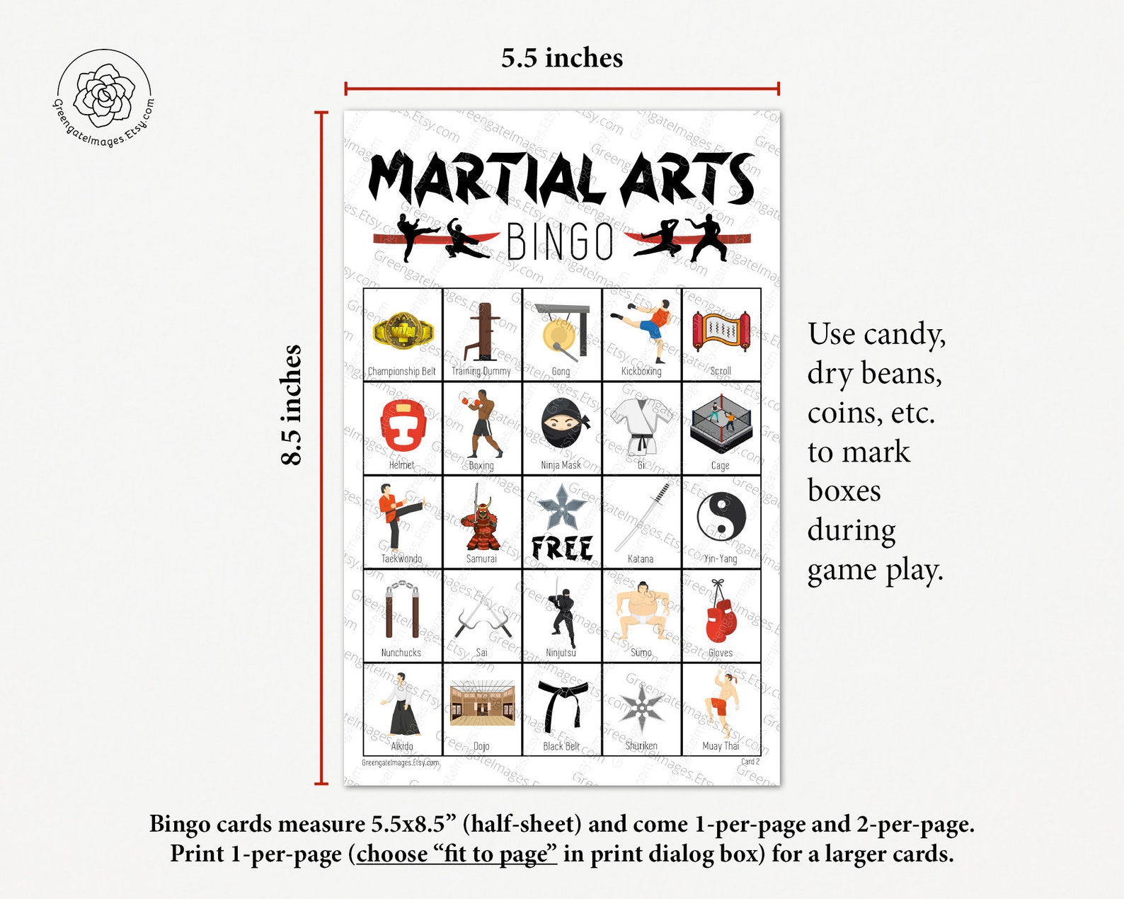 Martial Arts Bingo: PRINTABLE 50 Cards, Bingo Pdf Game, Party Game ...