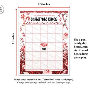 FILLABLE Candy Cane Bingo Template: 50 Cards Printable pdf, editable personalized custom holiday game diy blank Christmas bingo, find guest image 6