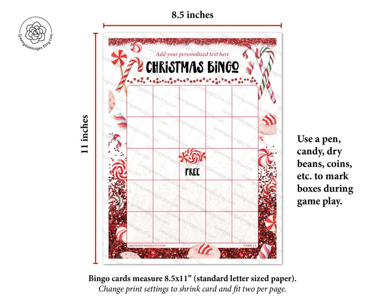 FILLABLE Candy Cane Bingo Template: 50 Cards Printable pdf, editable personalized custom holiday game diy blank Christmas bingo, find guest image 6