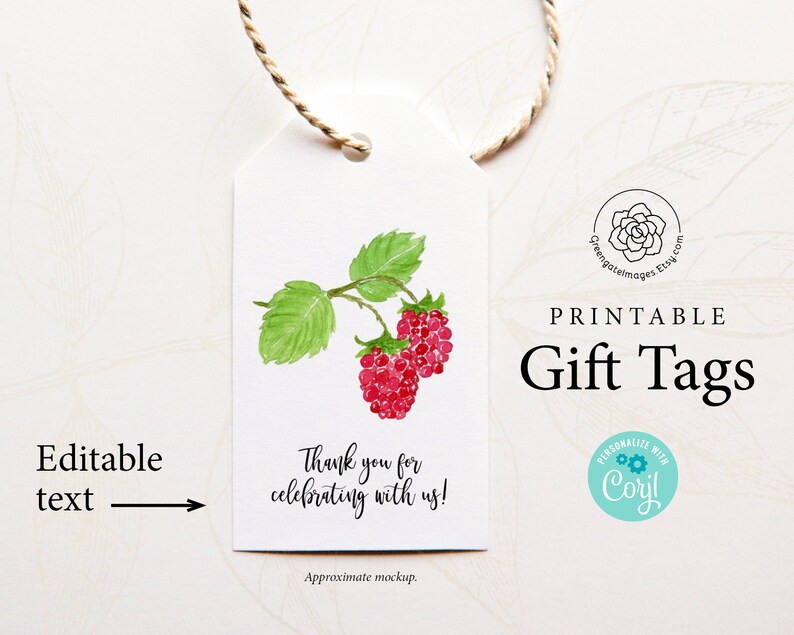 Raspberry Gift Tags printable gift tag editable corjl | Etsy