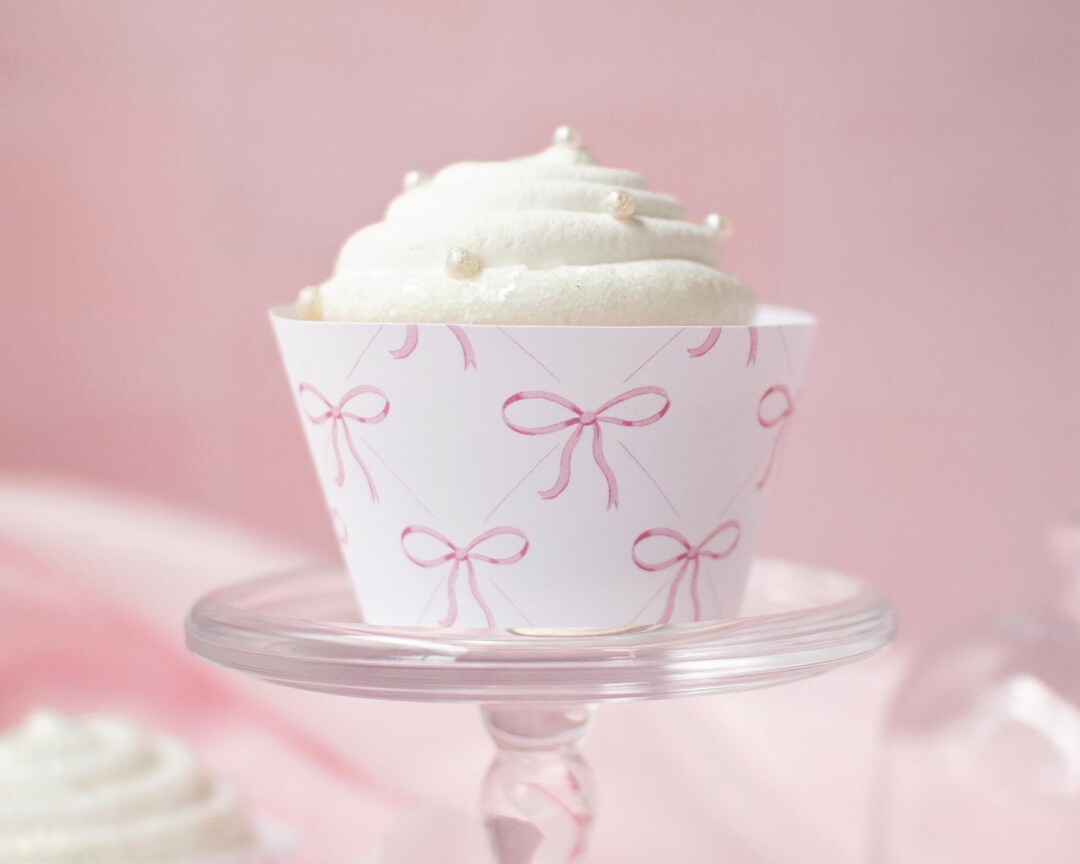 Pretty Pinkk Rapper Pink Bow Cupcake Wrapper - PRINTABLE Sleeves for Baked Cupcakes. Sweet ...