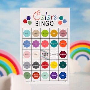 Farben Bingokarten: Druckbares Bingo, 50 Karten, Aktivitäten für Senioren, Kinderspielidee, Lernspiele für Kinder, Farbnamen farbtöne lernen