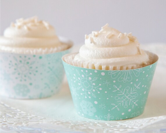 Mint Green Snowflake Cupcake Wrappers Printable Cupcake - Etsy