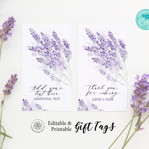 Lavender Gift Tag - Printable & Corjl Editable / Lavender Flowers / Bridal Shower Idea / Wedding Favor Tag / Hang Tag / Favor Bag Tag