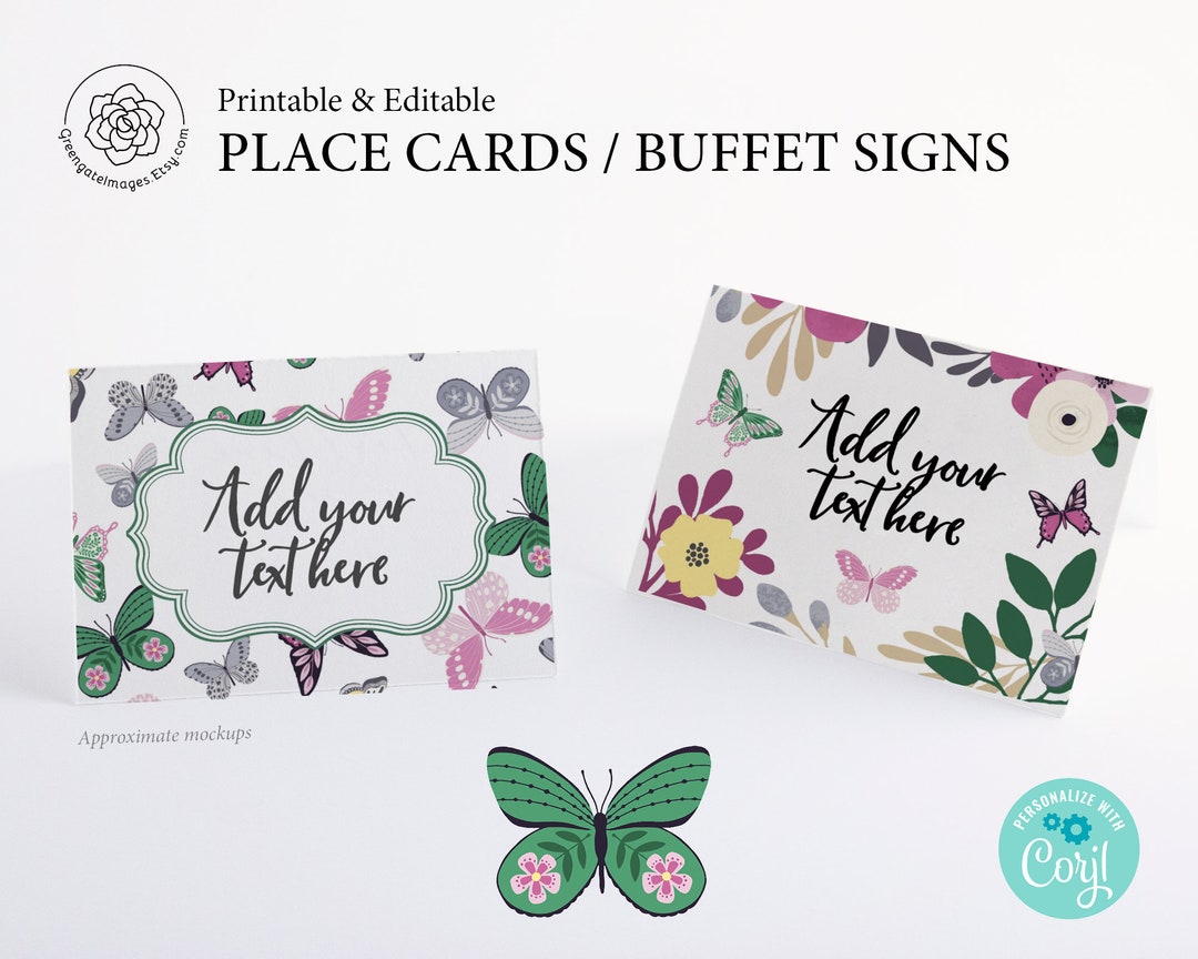 Spring Place Cards PRINTABLE Buffet Sign, Editable in Corjl, Party Food
