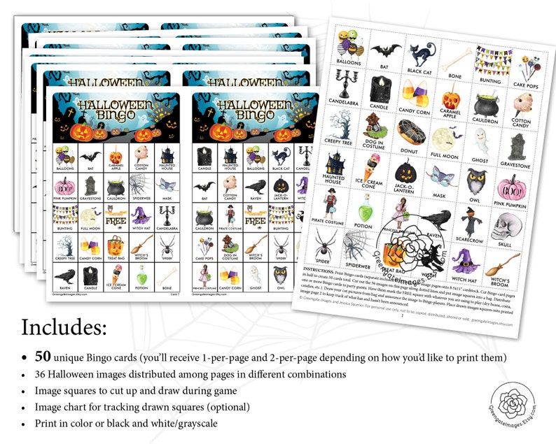 Halloween Bingo Cards: Printable bingo 50 cards party idea | Etsy