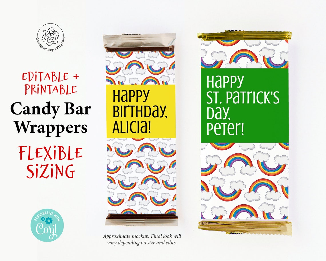 2 SIZES: Rainbow Candy Bar Wrappers PRINTABLE St. - Etsy