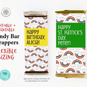 2 SIZES: Rainbow Candy Bar Wrappers PRINTABLE St. Patrick's Day Hershey ...