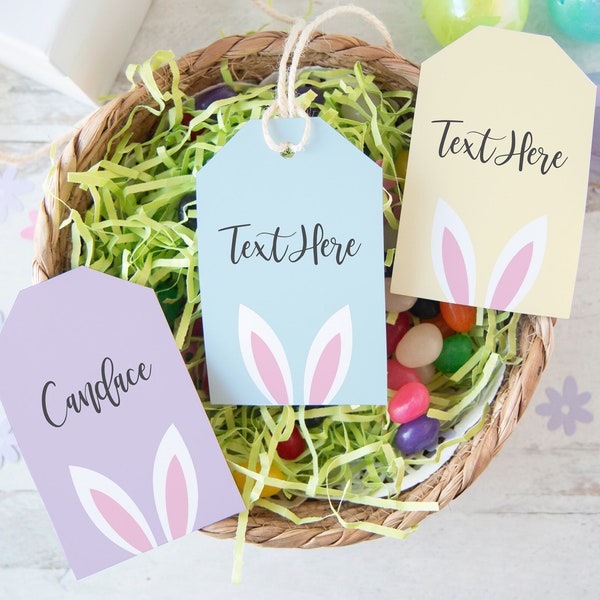 Easter Gift Tags - Easter gift tag, editable Corjl, personalized Easter baskets, favor tags, Easter bunny tags, pastel colors, rabbit