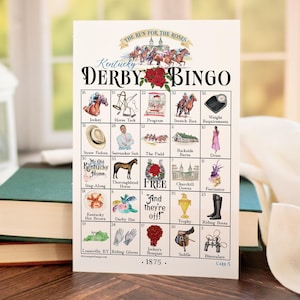 Kentucky Derby Bingo - 50 einzigartige Karten zum Ausdrucken. Sofortiger digitaler Download PDF. Spaßspiel / Aktivitätsidee für Rennpartys und mehr.
