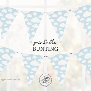 Light Blue Clouds Printable Bunting Download - banner download, shower, party printable, baby shower decoration, childs birthday party, sky