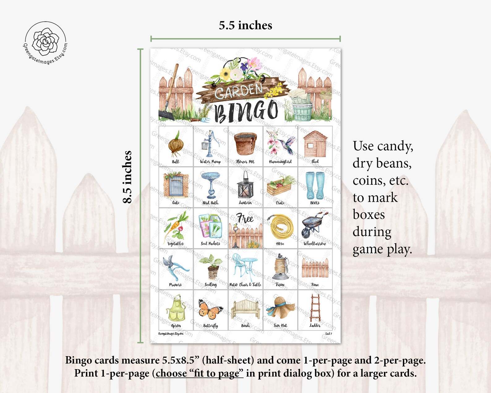 Garden Bingo: PRINTABLE 50 cards bingo pdf game party game | Etsy