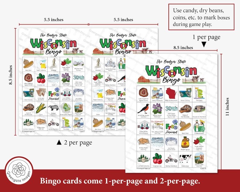 Wisconsin Bingo Cards - 50 PRINTABLE Unique Cards Download Instantly ...