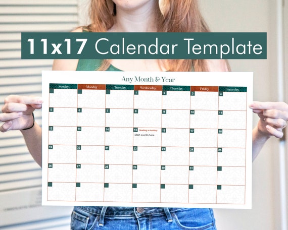Editable 11x17 Calendar Template Fall Colors Calendar, Any Month, A3 Tabloid Ledger Paper, Large Printable Calendar, Fillable Pdf, Monthly - Etsy