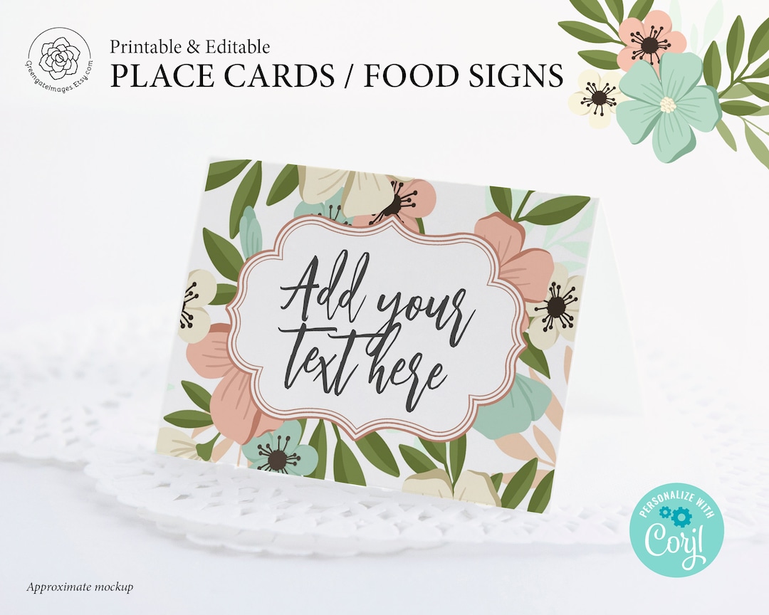 Spring Flowers Place Card PRINTABLE Download Decor Editable - Etsy