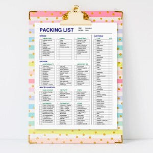 Travel Packing List - Printable list, editable packing list, travel planning, printable list chart, travel list template, items to pack, pdf image 1