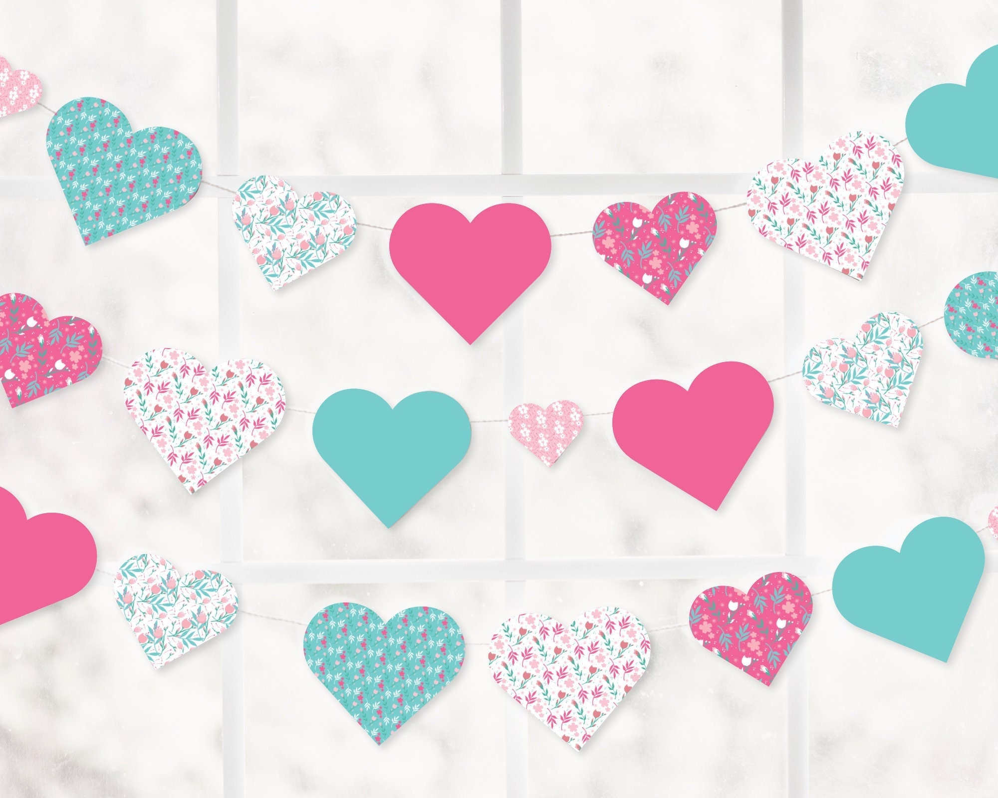 Heart Garlands, Large Scallop Hearts, Floral Hearts, Paper Hearts Garland,  Hearts Embellishments, Valentines Garland, Love Decor 