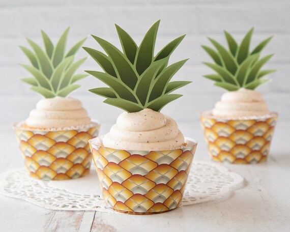 Pineapple Cupcake Wrappers With Toppers PRINTABLE Twotti - Etsy
