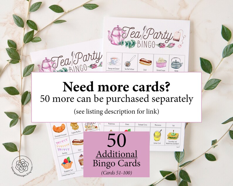 Tea Party Bingo Cards 50 Printable Bingo Cards Women's Etsy