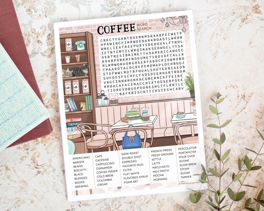 Coffee Word Search - PRINTABLE Downloadable Activity. Cute, Immersive ...