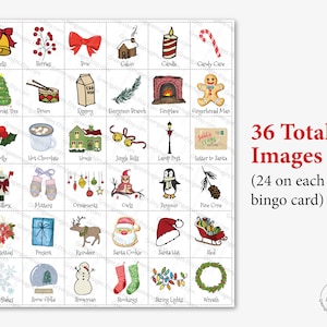 Christmas/Holiday Bingo Cards: Printable bingo, 50 cards, senior citizen activity, kids game, activity, bingo with pictures, color bingo image 4