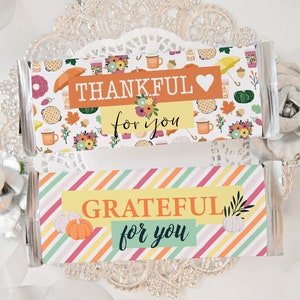 Thanksgiving/Fall Candy Bar Wrappers - PRINTABLE candy bar wrapper, Thankful for you, pdf download, grateful for you, thank you gift ideas