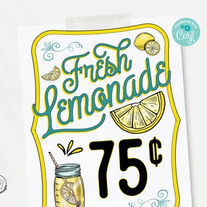 Fresh Lemonade Sign PRINTABLE Corjl 8.5x11 Sign - Etsy