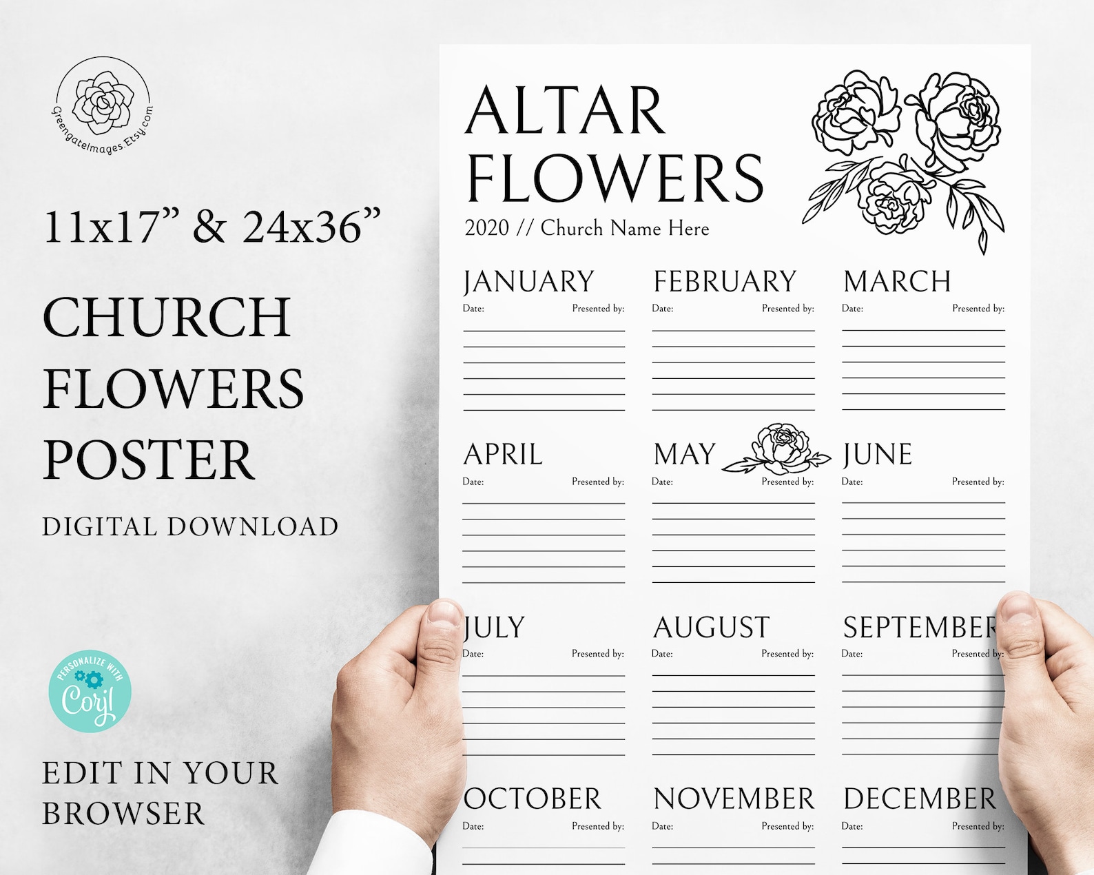 Church Flowers Poster 11x17 and 24x36, Altar Flowers, Flower Signups