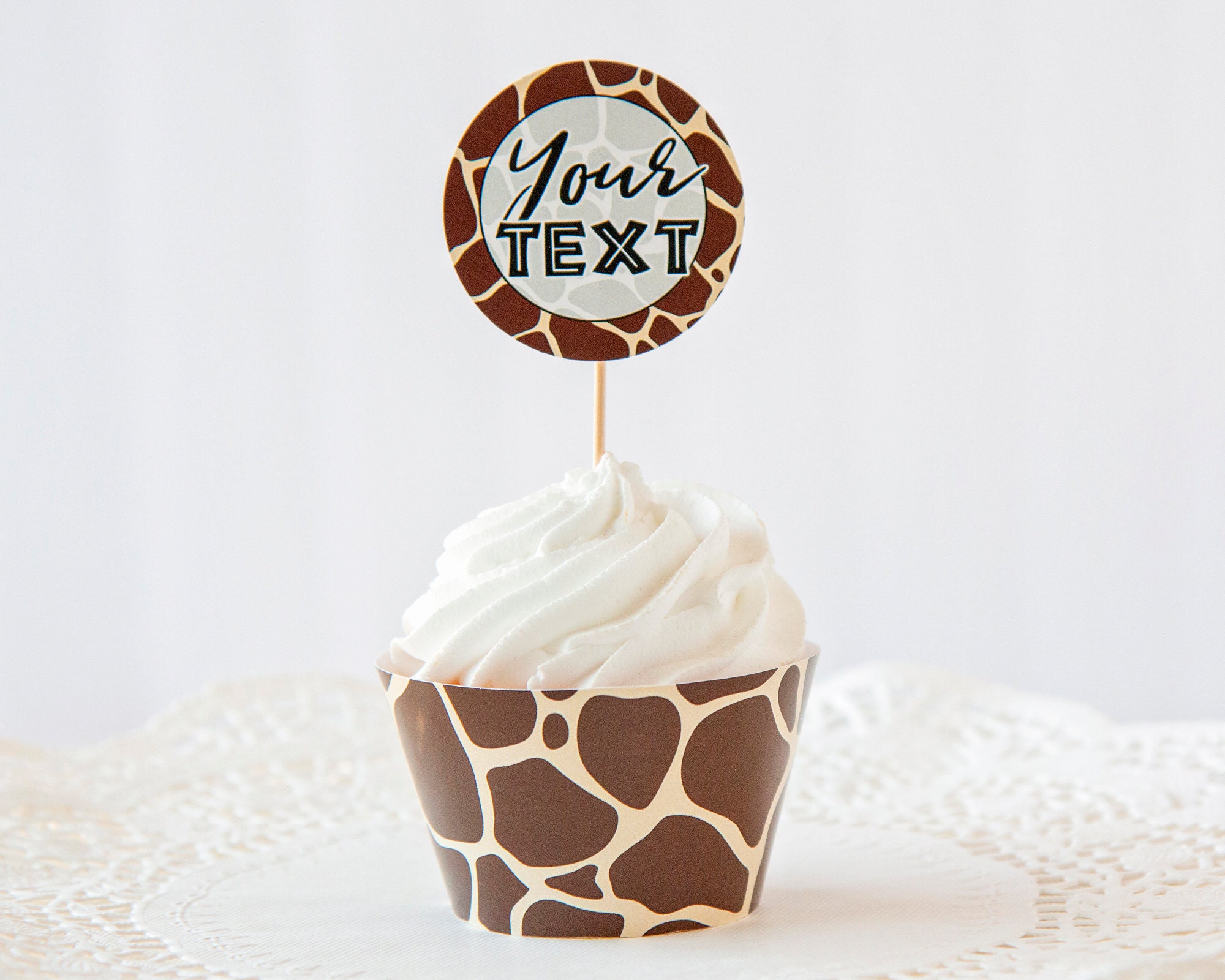 Giraffe Print Cupcake Wrappers Toppers PRINTABLE wrappers giraffe cupcake toppers corjl editable wild one two wild birthday