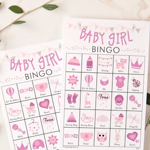 Baby Girl Bingo Cards: PRINTABLE Bingo Cards, Baby Shower Bingo, Set of ...