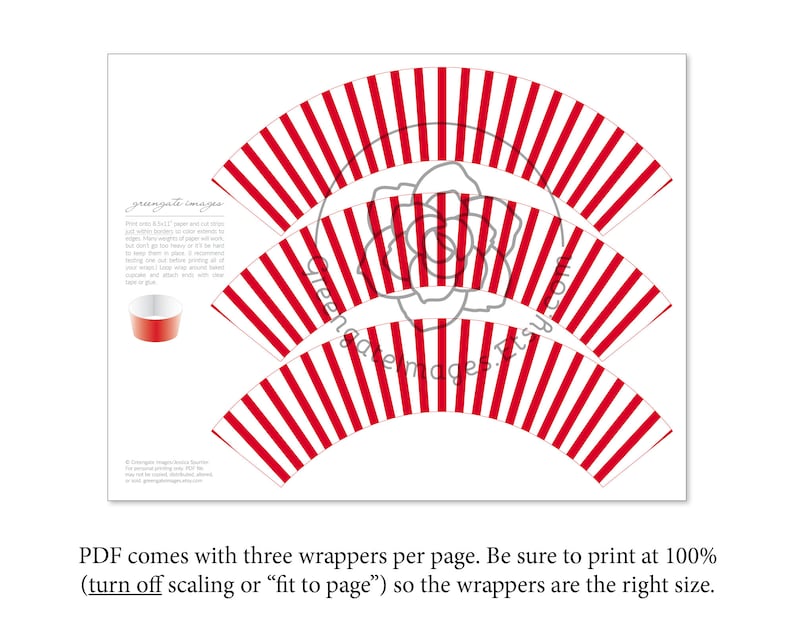 Wrapper Printable Red Red and White Cupcake Wrappers - PRINTABLE, Stripes, Instant Download ...