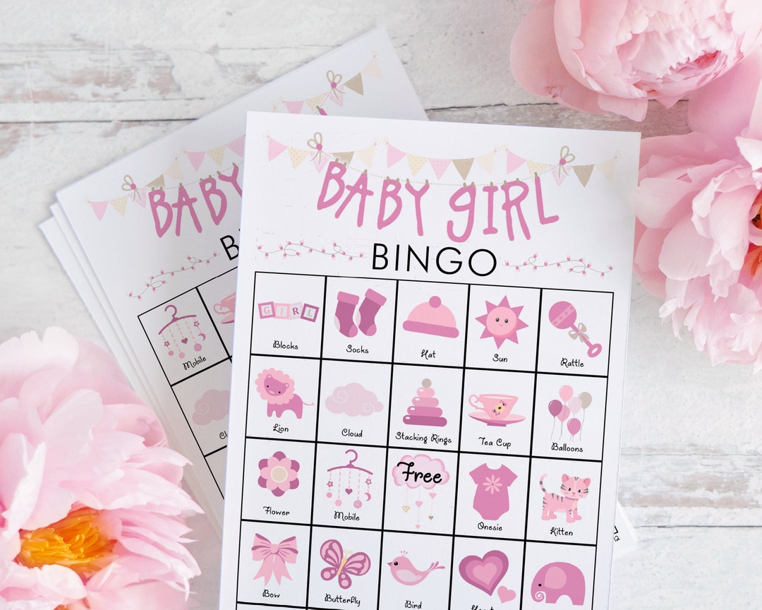 Baby Girl Bingo Cards: PRINTABLE Bingo Cards, Baby Shower Bingo, Set of ...