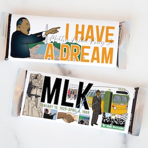 MLK Candy Bar Wrappers - PRINTABLE chocolate bar wrapper, pdf download, small awareness favor ideas, classroom coworkers workplace office.