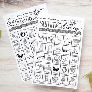 Tarjetas de bingo de verano: tarjetas de bingo imprimibles, en blanco y negro, 50 tarjetas, actividades para personas mayores, idea de juego para niños, juego de fiesta de cumpleaños de verano