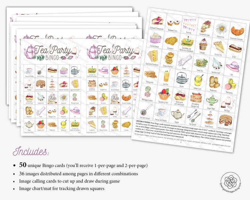 Tea Party Bingo Cards 50 Printable Bingo Cards Women's Etsy Canada