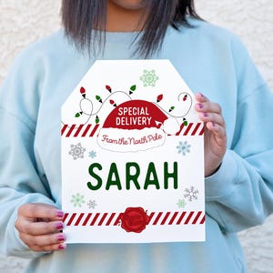 Etiqueta gigante para regalo de Papá Noel en tamaño XL: etiqueta imprimible editable en corjl, etiqueta extragrande, enorme para regalos grandes. Etiqueta colgante personalizada realmente grande de Papá Noel