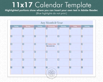 Editable 11x17 Calendar Template Fall Colors Calendar, Any Month, A3  Tabloid Ledger Paper, Large Printable Calendar, Fillable Pdf, Monthly - Etsy