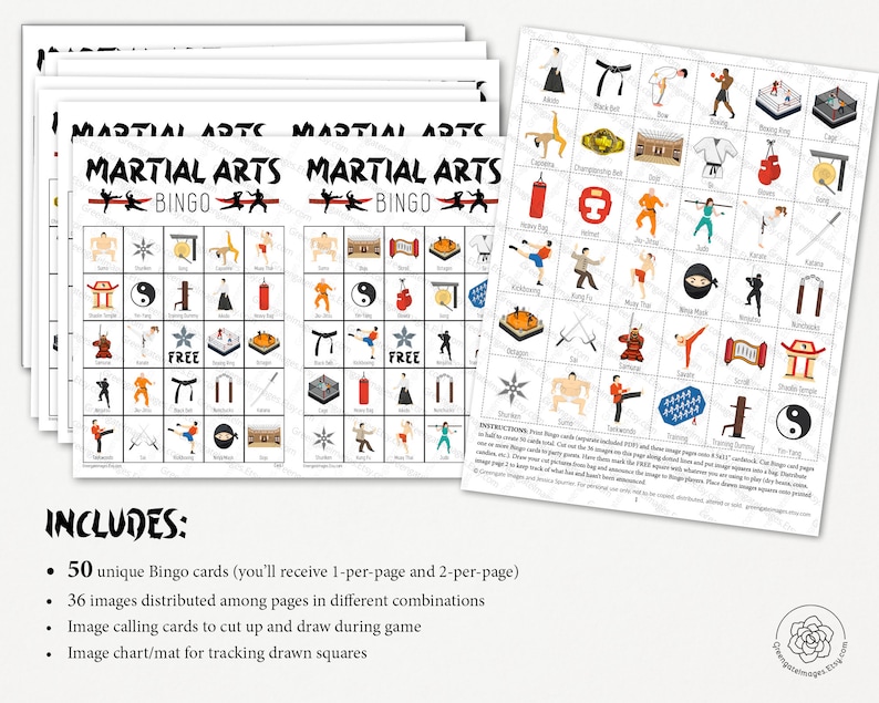 Martial Arts Bingo: PRINTABLE 50 Cards Bingo Pdf Game Party - Etsy