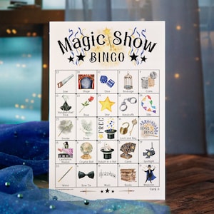 Magic Show Bingo - 50 DRUCKBARE Karten. Sofortiger digitaler Download PDF. Lustige, niedliche Beschäftigung für Magier und Illusionisten Themen.