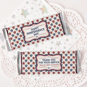 Patriotic Candy Bar Wrappers - Custom chocolate wrap editable Corjl personalized candy label, 4th of july hershey bar, military retirement