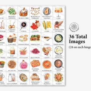 Thanksgiving Bingo Cards 50 PRINTABLE unique cards in PDF, senior citizen activity, kids game all ages, large print text w/ color pictures 画像 5