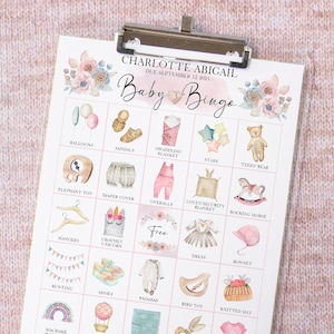 NIÑA - Bingo para baby shower: 100 tarjetas, bingo para imprimir en pdf, juego de bingo personalizado para baby shower, bingo para niña con imágenes a color, femenino